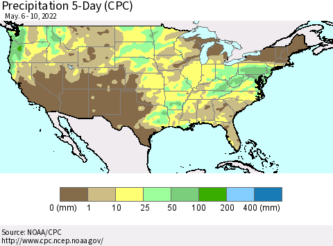 United States Precipitation 5-Day (CPC) Thematic Map For 5/6/2022 - 5/10/2022