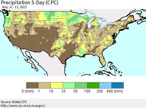 United States Precipitation 5-Day (CPC) Thematic Map For 5/11/2022 - 5/15/2022