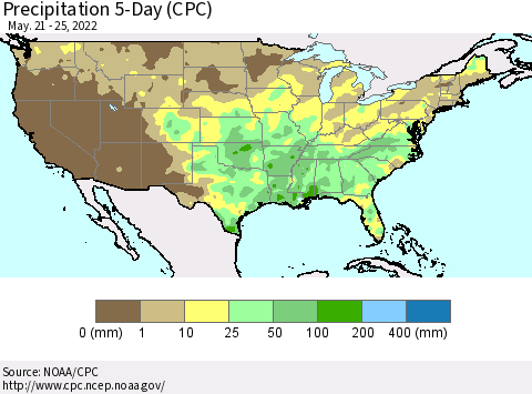 United States Precipitation 5-Day (CPC) Thematic Map For 5/21/2022 - 5/25/2022