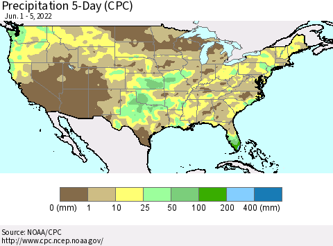 United States Precipitation 5-Day (CPC) Thematic Map For 6/1/2022 - 6/5/2022