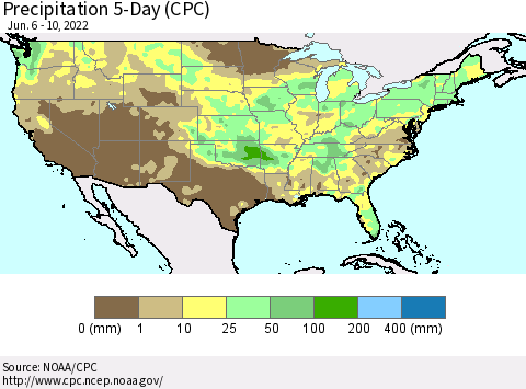 United States Precipitation 5-Day (CPC) Thematic Map For 6/6/2022 - 6/10/2022