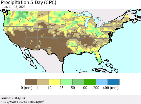 United States Precipitation 5-Day (CPC) Thematic Map For 6/11/2022 - 6/15/2022