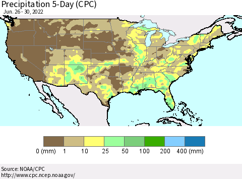 United States Precipitation 5-Day (CPC) Thematic Map For 6/26/2022 - 6/30/2022