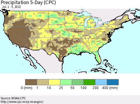 United States Precipitation 5-Day (CPC) Thematic Map For 7/1/2022 - 7/5/2022