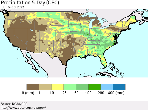United States Precipitation 5-Day (CPC) Thematic Map For 7/6/2022 - 7/10/2022
