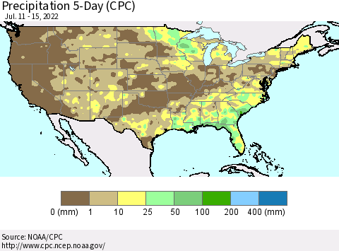 United States Precipitation 5-Day (CPC) Thematic Map For 7/11/2022 - 7/15/2022