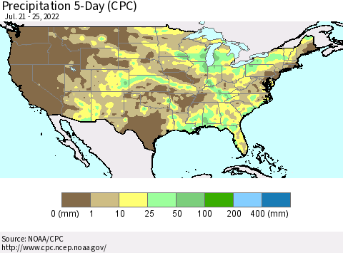 United States Precipitation 5-Day (CPC) Thematic Map For 7/21/2022 - 7/25/2022