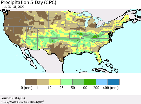 United States Precipitation 5-Day (CPC) Thematic Map For 7/26/2022 - 7/31/2022