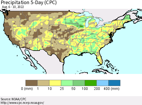 United States Precipitation 5-Day (CPC) Thematic Map For 8/6/2022 - 8/10/2022