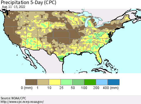 United States Precipitation 5-Day (CPC) Thematic Map For 8/11/2022 - 8/15/2022