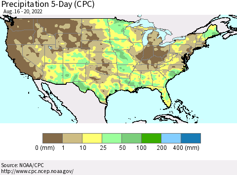 United States Precipitation 5-Day (CPC) Thematic Map For 8/16/2022 - 8/20/2022