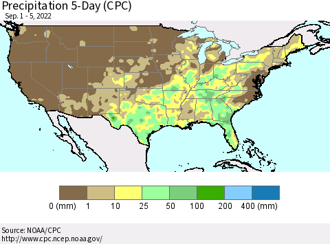 United States Precipitation 5-Day (CPC) Thematic Map For 9/1/2022 - 9/5/2022