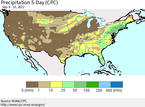 United States Precipitation 5-Day (CPC) Thematic Map For 9/6/2022 - 9/10/2022