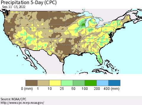 United States Precipitation 5-Day (CPC) Thematic Map For 9/11/2022 - 9/15/2022