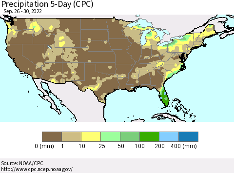 United States Precipitation 5-Day (CPC) Thematic Map For 9/26/2022 - 9/30/2022