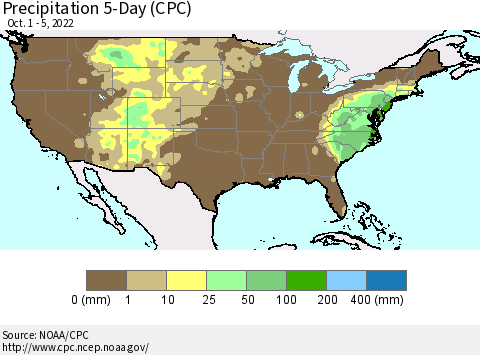 United States Precipitation 5-Day (CPC) Thematic Map For 10/1/2022 - 10/5/2022