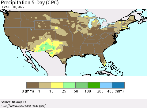 United States Precipitation 5-Day (CPC) Thematic Map For 10/6/2022 - 10/10/2022