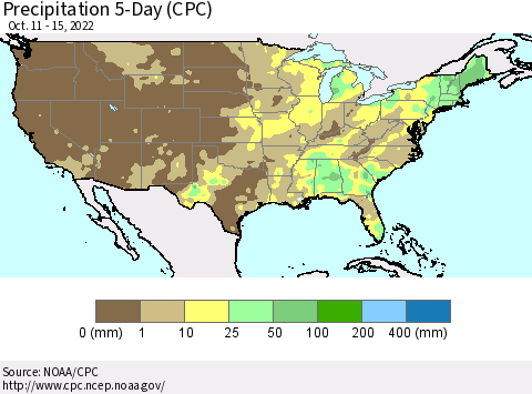 United States Precipitation 5-Day (CPC) Thematic Map For 10/11/2022 - 10/15/2022