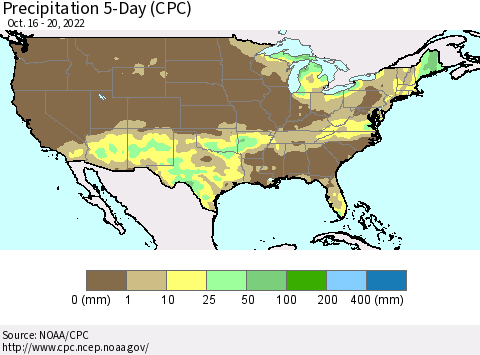United States Precipitation 5-Day (CPC) Thematic Map For 10/16/2022 - 10/20/2022