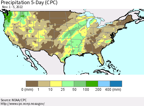 United States Precipitation 5-Day (CPC) Thematic Map For 11/1/2022 - 11/5/2022
