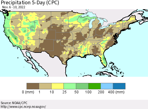 United States Precipitation 5-Day (CPC) Thematic Map For 11/6/2022 - 11/10/2022
