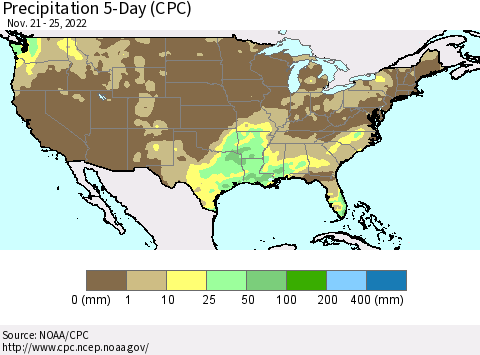 United States Precipitation 5-Day (CPC) Thematic Map For 11/21/2022 - 11/25/2022