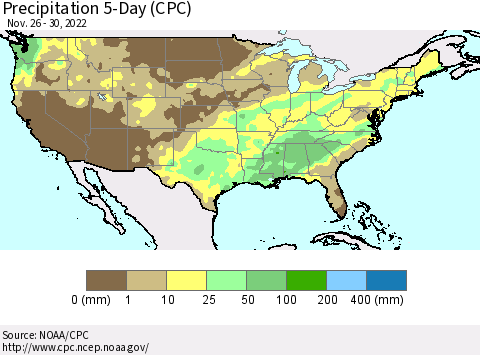 United States Precipitation 5-Day (CPC) Thematic Map For 11/26/2022 - 11/30/2022