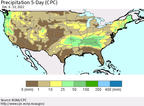 United States Precipitation 5-Day (CPC) Thematic Map For 12/6/2022 - 12/10/2022