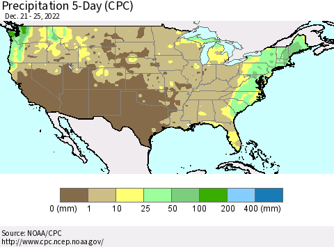 United States Precipitation 5-Day (CPC) Thematic Map For 12/21/2022 - 12/25/2022