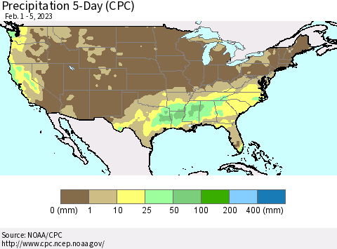 United States Precipitation 5-Day (CPC) Thematic Map For 2/1/2023 - 2/5/2023