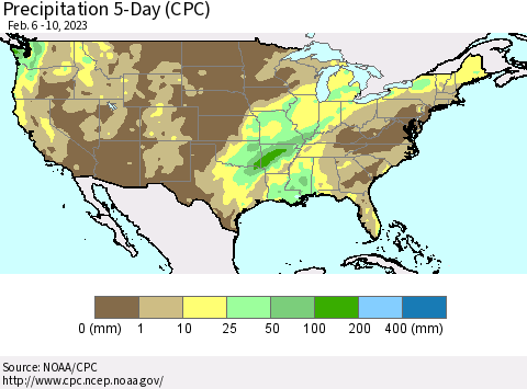 United States Precipitation 5-Day (CPC) Thematic Map For 2/6/2023 - 2/10/2023