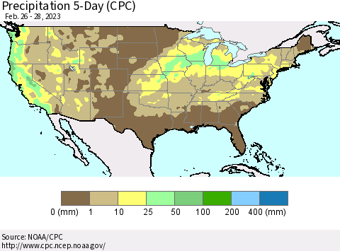United States Precipitation 5-Day (CPC) Thematic Map For 2/26/2023 - 2/28/2023