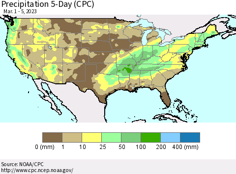 United States Precipitation 5-Day (CPC) Thematic Map For 3/1/2023 - 3/5/2023