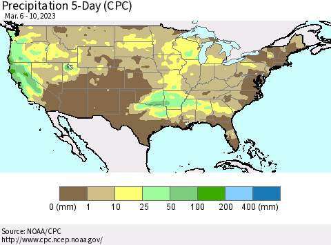 United States Precipitation 5-Day (CPC) Thematic Map For 3/6/2023 - 3/10/2023
