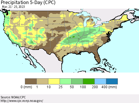 United States Precipitation 5-Day (CPC) Thematic Map For 3/21/2023 - 3/25/2023