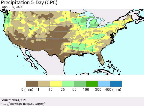 United States Precipitation 5-Day (CPC) Thematic Map For 4/1/2023 - 4/5/2023