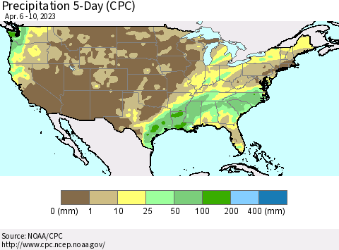 United States Precipitation 5-Day (CPC) Thematic Map For 4/6/2023 - 4/10/2023