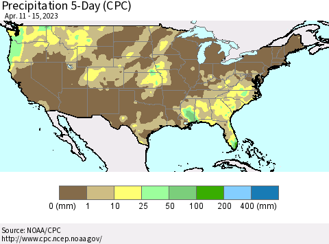 United States Precipitation 5-Day (CPC) Thematic Map For 4/11/2023 - 4/15/2023