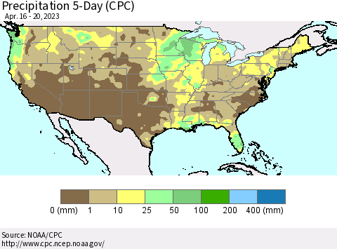 United States Precipitation 5-Day (CPC) Thematic Map For 4/16/2023 - 4/20/2023