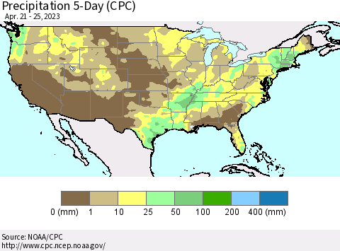 United States Precipitation 5-Day (CPC) Thematic Map For 4/21/2023 - 4/25/2023
