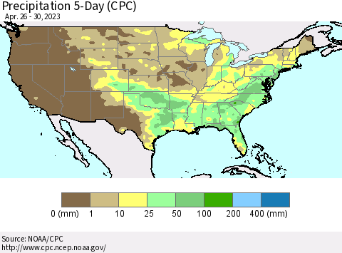 United States Precipitation 5-Day (CPC) Thematic Map For 4/26/2023 - 4/30/2023