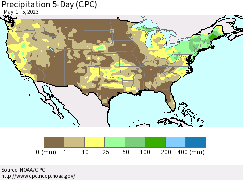 United States Precipitation 5-Day (CPC) Thematic Map For 5/1/2023 - 5/5/2023