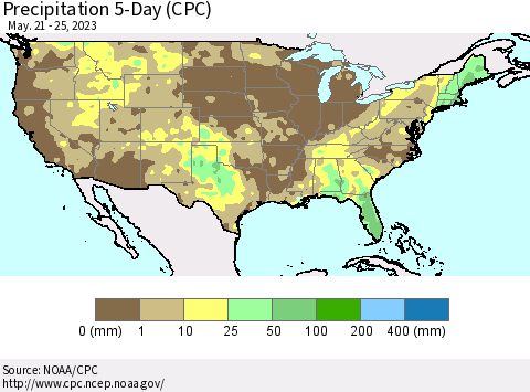 United States Precipitation 5-Day (CPC) Thematic Map For 5/21/2023 - 5/25/2023