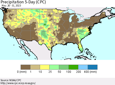 United States Precipitation 5-Day (CPC) Thematic Map For 5/26/2023 - 5/31/2023