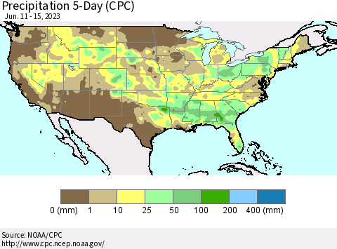 United States Precipitation 5-Day (CPC) Thematic Map For 6/11/2023 - 6/15/2023
