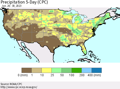 United States Precipitation 5-Day (CPC) Thematic Map For 6/26/2023 - 6/30/2023