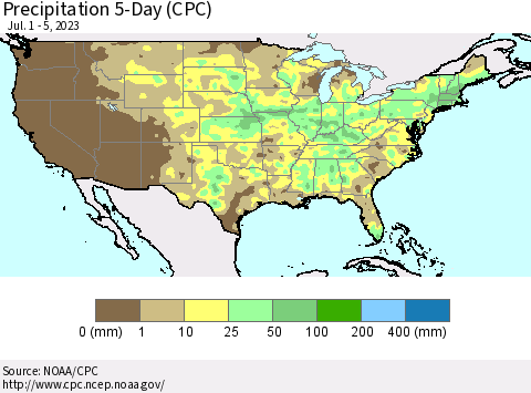 United States Precipitation 5-Day (CPC) Thematic Map For 7/1/2023 - 7/5/2023