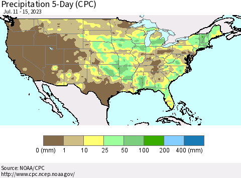 United States Precipitation 5-Day (CPC) Thematic Map For 7/11/2023 - 7/15/2023