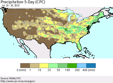 United States Precipitation 5-Day (CPC) Thematic Map For 7/16/2023 - 7/20/2023