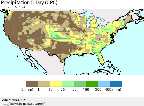 United States Precipitation 5-Day (CPC) Thematic Map For 7/21/2023 - 7/25/2023
